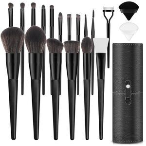 20PCs Black Professional Makeup Brushes Set with Travel Case & 2 Powder Puff